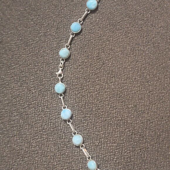 Natural Larimar necklace in 925 Sterling Silver 18" w/ 22 D.R. Larimar gemstones - Picture 16 of 16